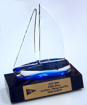 Sailing Trophy - small sailboat mounted to black acrylic base